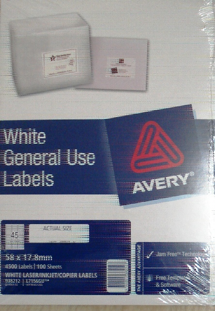 Avery 938212 L7156GU White Laser Label size 58x17.8mm Box 4500